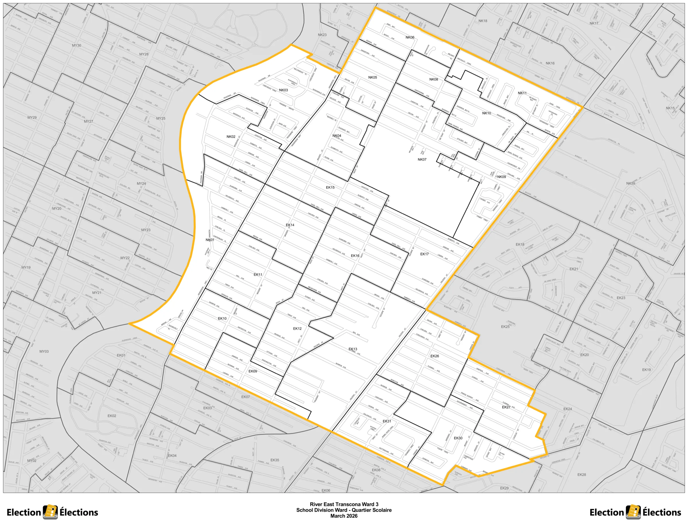 Official boundary map of Ward 3, River East Transcona School Division